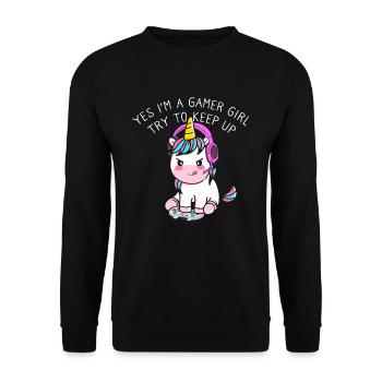 Gamer Girl Oui Im A Gamer Girl Essayez de suivre - Sweat-shirt Unisexe - noir - Devant - Alina (178cm) & Michal (187cm)