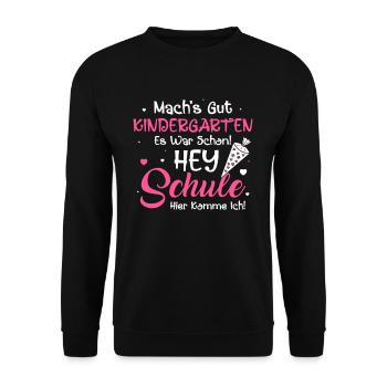Machs gut Kindergarten Schule Ich Komme Schultüte - Unisex Pullover - Schwarz - Vorne - Alina (178cm) & Michal (187cm)