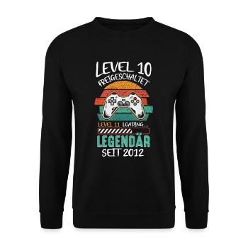 Level 10 Freigeschaltet 10. Geburtstag Gamer - Unisex Pullover - Schwarz - Vorne - Alina (178cm) & Michal (187cm)