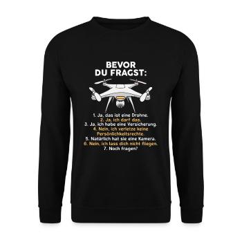 Bevor Du Fragst Drone Pilot - Unisex Pullover - Schwarz - Vorne - Alina (178cm) & Michal (187cm)