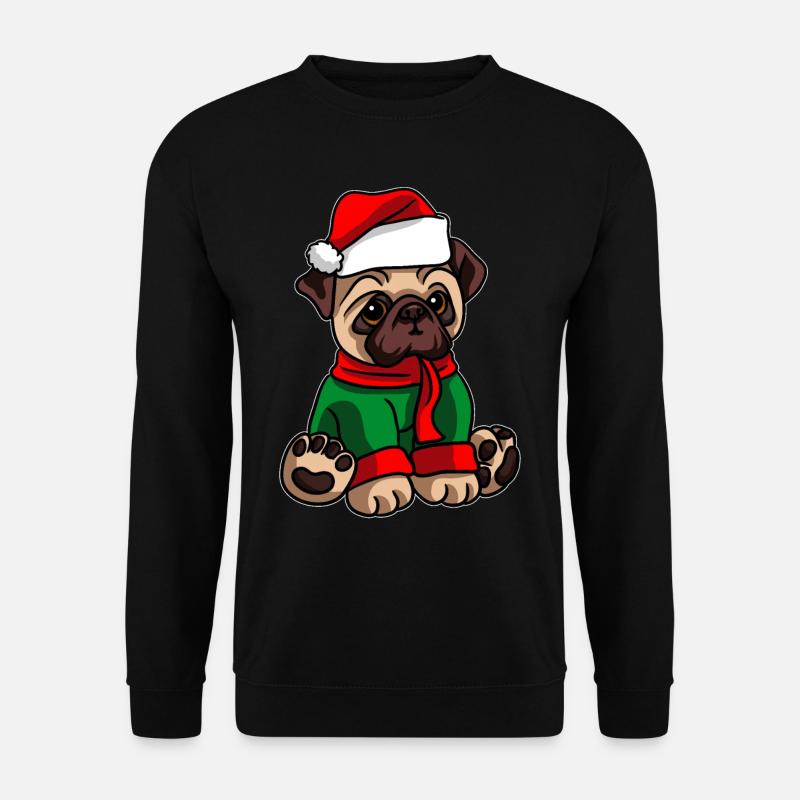 Mops mit Weihnachtsmütze Weihnachtskostüm - Unisex Pullover - Schwarz