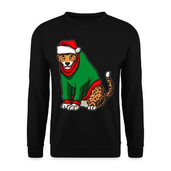 Leopard in Weihnachts Kostüm - Unisex Pullover - Schwarz - Vorne - Alina (178cm) & Michal (187cm)