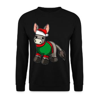 Esel mit Weihnachtsmütze Weihnachtskostüm - Unisex Pullover - Schwarz - Vorne - Alina (178cm) & Michal (187cm)