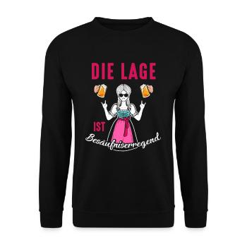 Die Lage Ist Besäufniserregend Dirndl Trachten - Unisex Pullover - Schwarz - Vorne - Alina (178cm) & Michal (187cm)