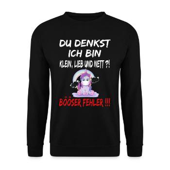 Du Denkst Ich Bin Klein Lieb Und Nett Böser Fehler - Unisex Pullover - Schwarz - Vorne - Alina (178cm) & Michal (187cm)