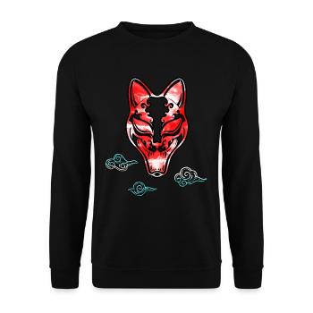 Japanese Oni Mask Cat Asian Japan - Unisex Sweatshirt - black - Front - Alina (178cm) & Michal (187cm)