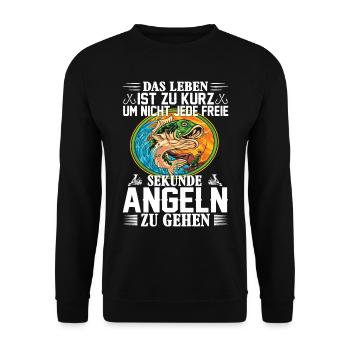 DAS LEBEN IST ZU KURZ UM NICHT ANGELN ZU GEHEN - Unisex Pullover - Schwarz - Vorne - Alina (178cm) & Michal (187cm)