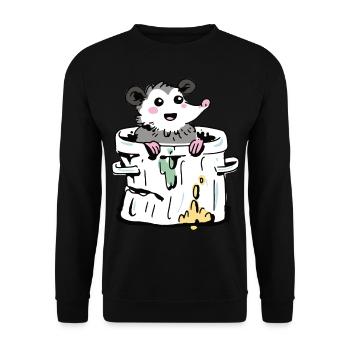 Opossum im Müll - Unisex Pullover - Schwarz - Vorne - Alina (178cm) & Michal (187cm)