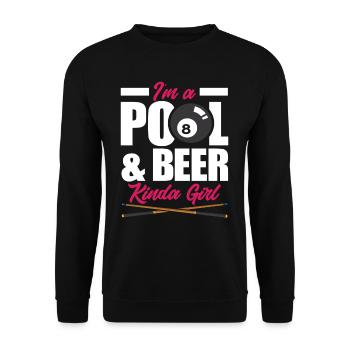 Billard Mädchen Frau Bier Hobby - Unisex Pullover - Schwarz - Vorne - Alina (178cm) & Michal (187cm)