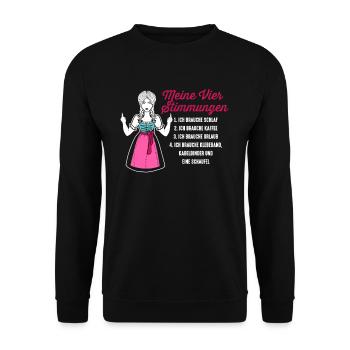 Dirndl Meine Vier Stimmungen Schlaf Kaffee - Unisex Pullover - Schwarz - Vorne - Alina (178cm) & Michal (187cm)