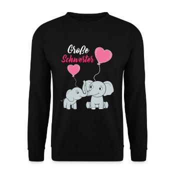 Große Schwester 2023 Elefanten Ballon Herz - Unisex Pullover - Schwarz - Vorne - Alina (178cm) & Michal (187cm)