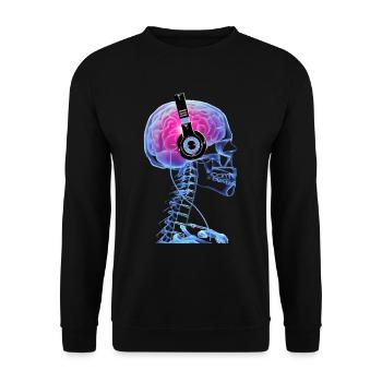 Schädel Kopfhörer Musikliebhaber Techno Skelett - Unisex Pullover - Schwarz - Vorne - Alina (178cm) & Michal (187cm)