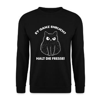 Ey ganz ehrlich? Halt die Fresse - Unisex Pullover - Schwarz - Vorne - Alina (178cm) & Michal (187cm)