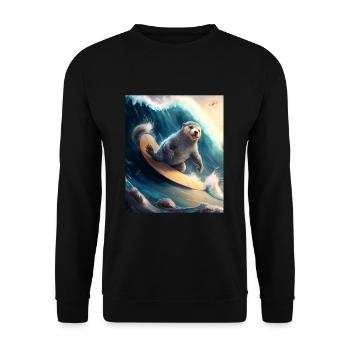 Beach Vibe Otter Cool Surfing Otter - Unisex Sweatshirt - black - Front - Alina (178cm) & Michal (187cm)