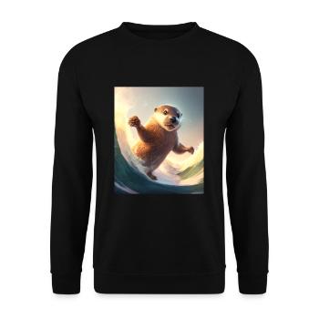 Beach Vibe Otter Cool Surfing Otter - Unisex Sweatshirt - black - Front - Alina (178cm) & Michal (187cm)