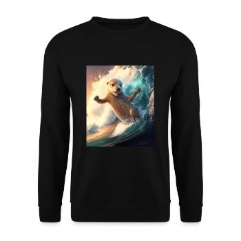 Beach Vibe Otter Cool Surfing Otter - Unisex Pullover - Schwarz - Vorne - Alina (178cm) & Michal (187cm)