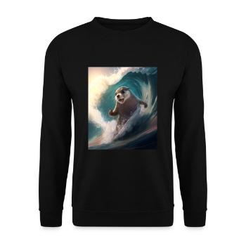 Beach Vibe Otter Cool Surfing Otter - Unisex Sweatshirt - black - Front - Alina (178cm) & Michal (187cm)