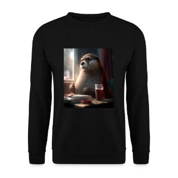 Otter Lovers Nerd Otter Drinking Coffee - Unisex Sweatshirt - black - Front - Alina (178cm) & Michal (187cm)
