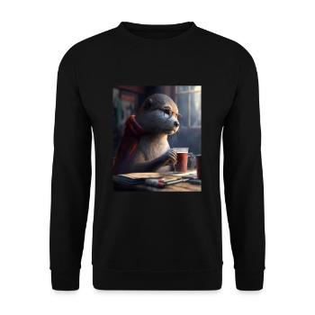 Otter Lovers Nerd Otter Drinking Coffee - Unisex Sweatshirt - black - Front - Alina (178cm) & Michal (187cm)