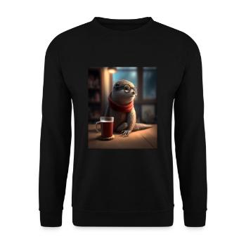 Otter Lovers Nerd Otter Drinking Coffee - Unisex Sweatshirt - black - Front - Alina (178cm) & Michal (187cm)