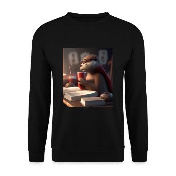 Otter Lovers Nerd Otter Drinking Coffee - Unisex Sweatshirt - black - Front - Alina (178cm) & Michal (187cm)