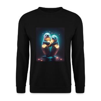 Kawaii Otter Pet Otter Couple Holding Hands - Unisex Sweatshirt - black - Front - Alina (178cm) & Michal (187cm)