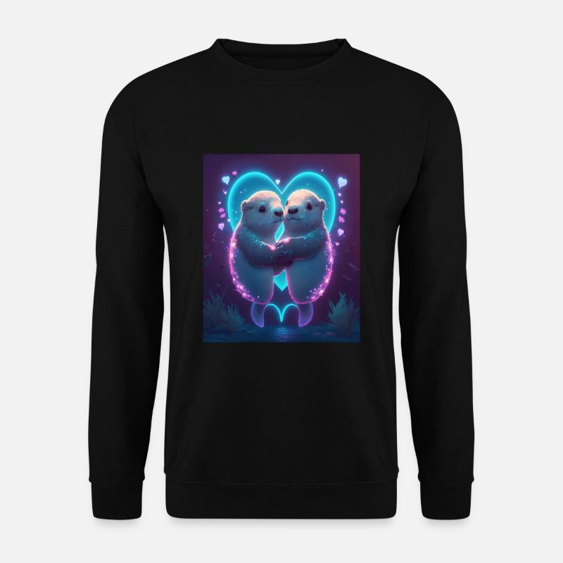 Kawaii Otter Pet Otter Couple Holding Hands - Unisex Pullover - Schwarz