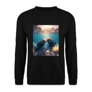 Cute Otter Lovers Sweet Sea Otter Couple - Unisex Pullover - Schwarz - Vorne - Alina (178cm) & Michal (187cm)