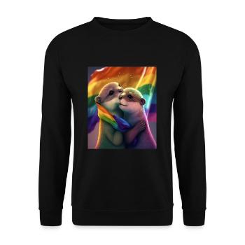 Étreinte Loutre tenant LGBT Flaglet Loutre LGBT - Sweat-shirt Unisexe - noir - Devant - Alina (178cm) & Michal (187cm)