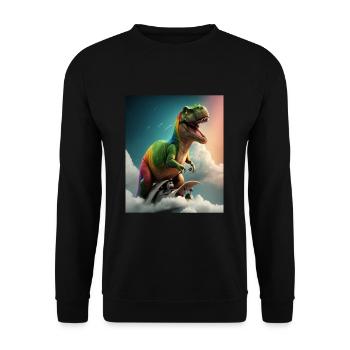 Funny Cartoon Otters Otter Riding Green Dinosaur - Unisex Sweatshirt - black - Front - Alina (178cm) & Michal (187cm)