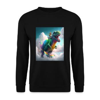 Funny Cartoon Otters Otter Riding Green Dinosaur - Unisex Sweatshirt - black - Front - Alina (178cm) & Michal (187cm)