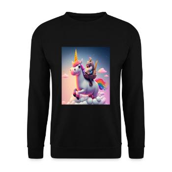 Cute Rainbow Unicorn Otter Riding A Unicorn - Unisex Pullover - Schwarz - Vorne - Alina (178cm) & Michal (187cm)