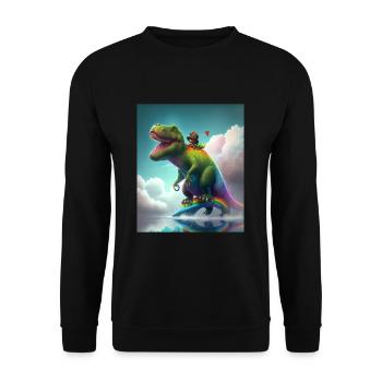 Funny Cartoon Otters Otter Riding Green Dinosaur - Unisex Sweatshirt - black - Front - Alina (178cm) & Michal (187cm)