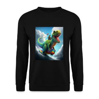 Funny Cartoon Otters Otter Riding Green Dinosaur - Unisex Sweatshirt - black - Front - Alina (178cm) & Michal (187cm)