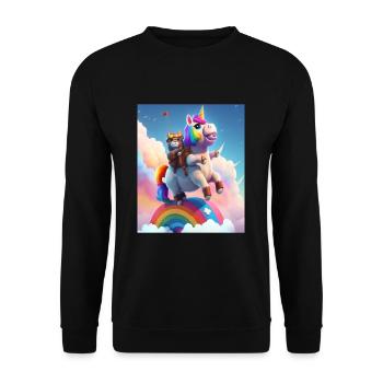 Cute Rainbow Unicorn Otter Riding A Unicorn - Unisex Pullover - Schwarz - Vorne - Alina (178cm) & Michal (187cm)