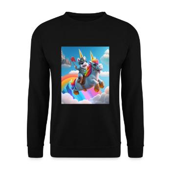 Cute Rainbow Unicorn Otter Riding A Unicorn - Unisex Pullover - Schwarz - Vorne - Alina (178cm) & Michal (187cm)