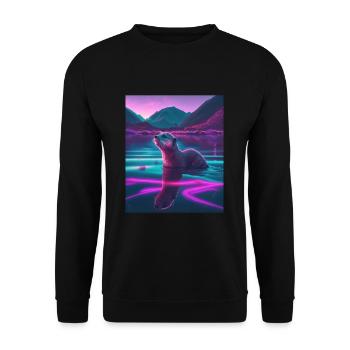 Cool Sea Otter Design Synthwave Wandering Otter - Unisex Pullover - Schwarz - Vorne - Alina (178cm) & Michal (187cm)