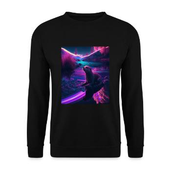 Cool Sea Otter Design Synthwave Wandering Otter - Unisex Pullover - Schwarz - Vorne - Alina (178cm) & Michal (187cm)