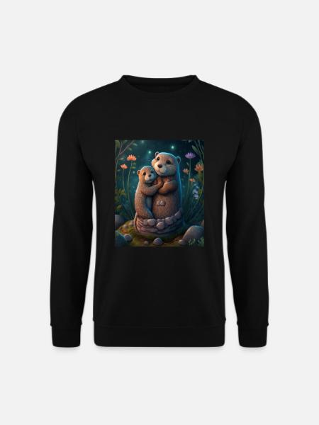 Cute Baby Otter Mother's Love Otter Baby - Unisex Pullover - Schwarz