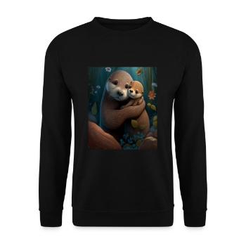 Cute Baby Otter Mother's Love Otter Baby - Unisex Pullover - Schwarz - Vorne - Alina (178cm) & Michal (187cm)