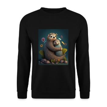 Cute Baby Otter Mother's Love Otter Baby - Unisex Pullover - Schwarz - Vorne - Alina (178cm) & Michal (187cm)