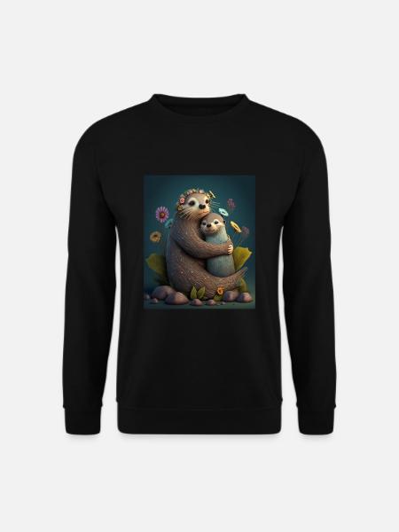 Cute Baby Otter Mother's Love Otter Baby - Unisex Pullover - Schwarz
