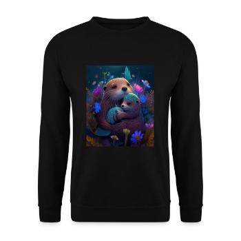 Cute Baby Otter Mother's Love Otter Baby - Unisex Pullover - Schwarz - Vorne - Alina (178cm) & Michal (187cm)