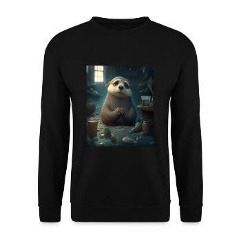 Self Conscious Worried Otter Funny Sea Otter Puns - Unisex Pullover - Schwarz - Vorne - Alina (178cm) & Michal (187cm)