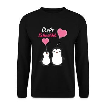 Große Schwester Pinguine Geschwister Regenbogen - Unisex Pullover - Schwarz - Vorne - Alina (178cm) & Michal (187cm)