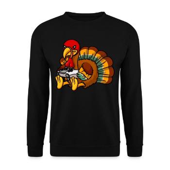 Video Game Thanksgiving Truthahn Gamer - Unisex Pullover - Schwarz - Vorne - Alina (178cm) & Michal (187cm)