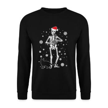 Skeleton Saxophone Cat - Unisex Pullover - Schwarz - Vorne - Alina (178cm) & Michal (187cm)