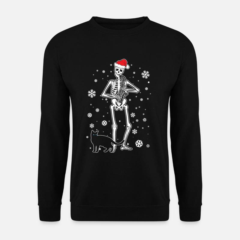 Skeleton Saxophone Cat - Unisex Pullover - Schwarz