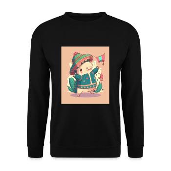 Kawaii Axolotl Dancer Dancing Mexican Axolotl - Unisex Pullover - Schwarz - Vorne - Alina (178cm) & Michal (187cm)