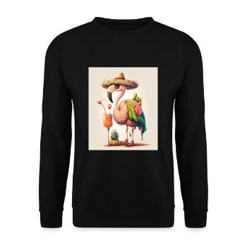 Flamingo Playing Musical Instruments Mexican - Unisex Pullover - Schwarz - Vorne - Alina (178cm) & Michal (187cm)